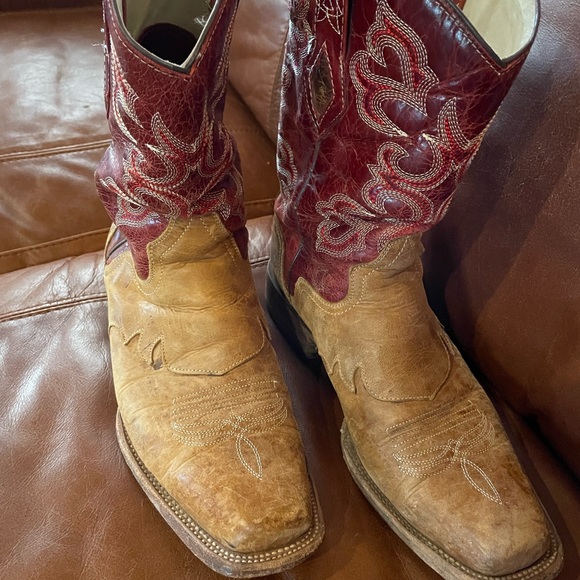 J.B. Dillon Cooper Men’s Western Square Toe Cowboy Boot Leather Tan Red 8.5D - Picture 5 of 8